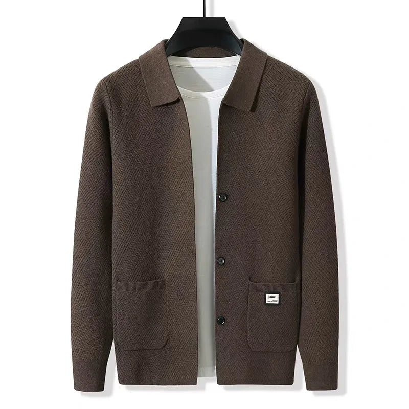 Advanced luxury fashion knitted cardigan men's spring autumn exquisite jacquard sweater shawl pocket design brand casual coat