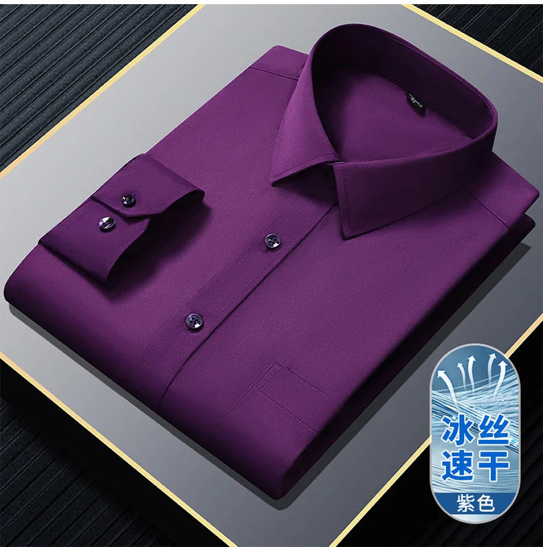 S~8XL Top Quality Elasticity Anti-Wrinkle Mens Shirts Long Sleeves Slim Fit Camisa Business Formal Blouse Social White Shirt Men