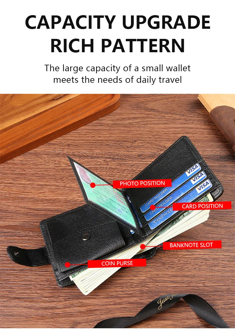 Everyday Leather Wallet For Men Durable Coin Pouch, Slim Bifold Photo ID Card Holders.