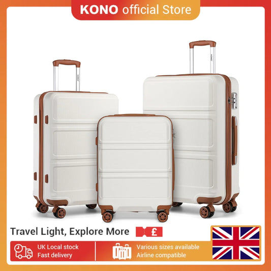 Kono Lightweight Cabin Suitcase - 20/24/28 Inch ABS Hard Shell, Fits EasyJet Under Seat, large-Compact Carry-On Trolley Case