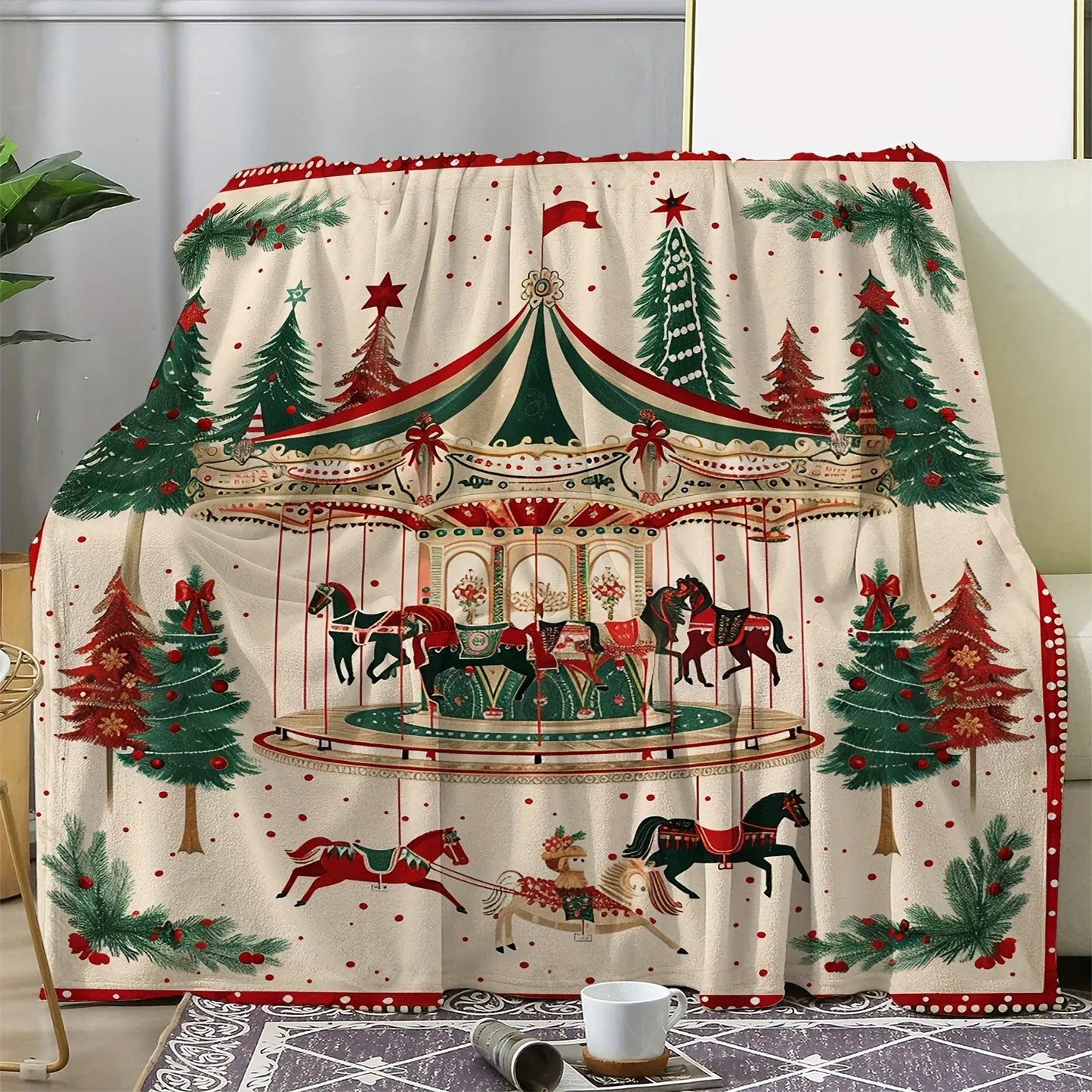 Christmas Blanket - Reindeer Snowman Lights Pattern Festive Warm Throw