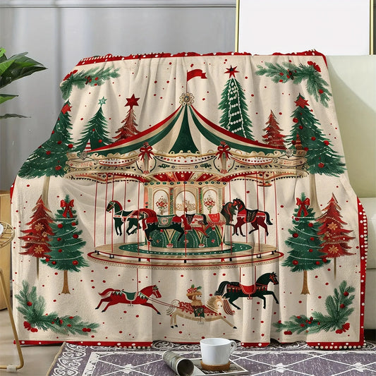 Christmas Blanket - Reindeer Snowman Lights Pattern Festive Warm Throw