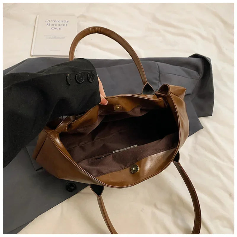 New PU Leather Tote Bag. Slouchy Hobo Handbag Fashion Shoulder Bag. Large Top Handle Bag for Women Work Shopping Travel