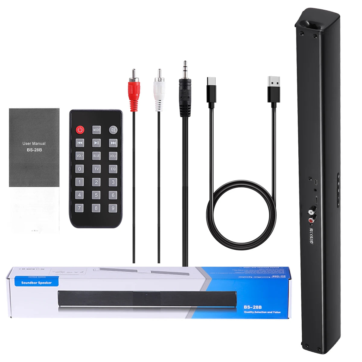 Bluetooth Home Theater Soundbar With Remote Control, RCA, AUX, FM