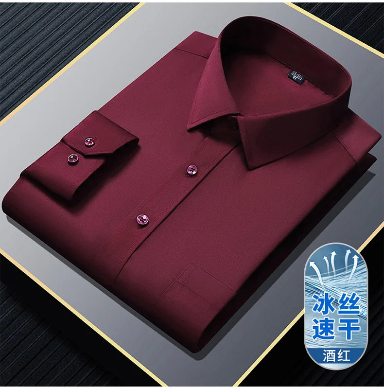 S~8XL Top Quality Elasticity Anti-Wrinkle Mens Shirts Long Sleeves Slim Fit Camisa Business Formal Blouse Social White Shirt Men