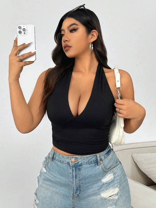 New elegant color, women's sexy versatile halter top vest. Plus Sized fitted Top for regular women wears.