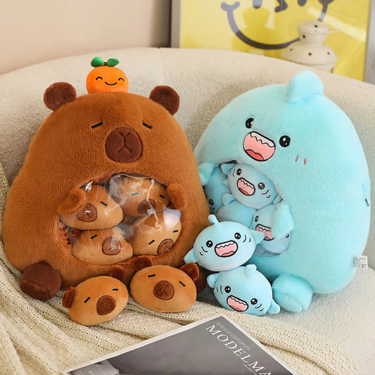 New Capybara Shark Shaped Snack Bag Plush Toys Super Soft Cartoon Squishy Pillow Funny Food Dolls Birthday Gifts Room Decor WAREHOUSE SHOP