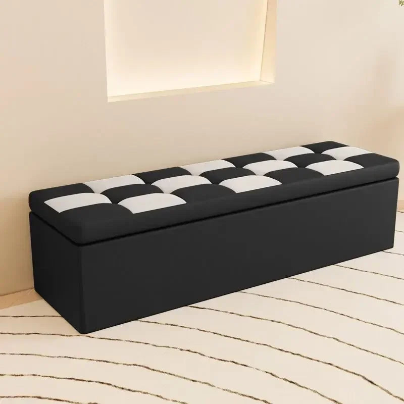 Leather Fitting Room Bench & Footstool — Boutique Storage Shoe Stool
