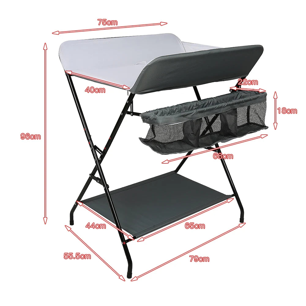 Changing Table (with basket of Storage + shelves) gray/black