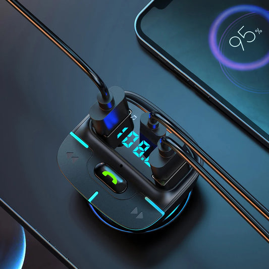 Car Bluetooth 5.3 FM Transmitter Wireless Audio Receiver Car MP3 Player PD Fast Charger Ambient Light Charger