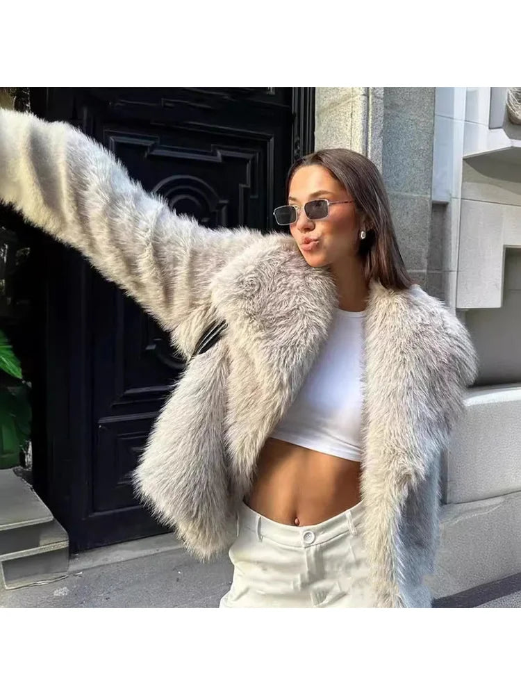 European American Winter Faux Fur Large Lapel Socialite Noble Classic Elegant Fashionable Commuting Dating Warmth Soft Outerwear