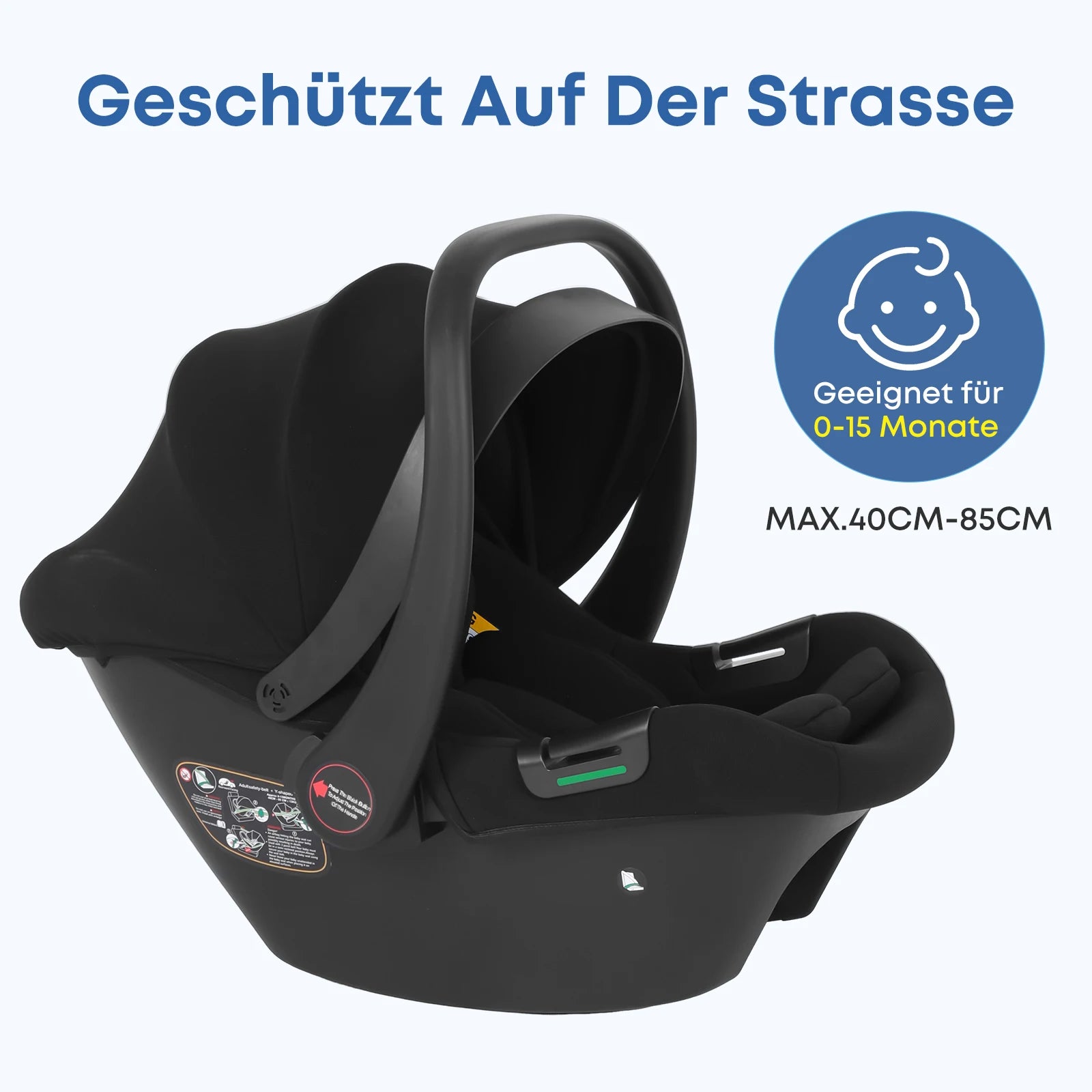 Infant Baby Car Seat 0-12 Months - Sun Canopy I-Size Safety Seat