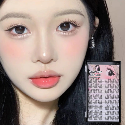 MIAOJIE Glue-free False Eyelashes, Fishtail Princess Lazy Eyelashes, Natural Transparent Stem, Reused 48 Clusters Large Capacity