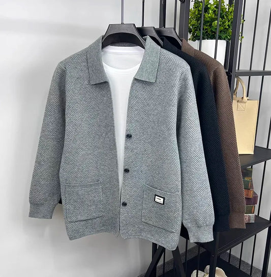 Advanced luxury fashion knitted cardigan men's spring autumn exquisite jacquard sweater shawl pocket design brand casual coat