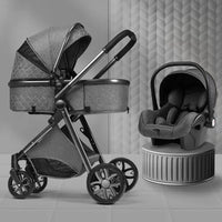 3-in-1 High Landscape Baby Stroller - Sit & Lie Folding Shock-Absorbing 0-3 Years