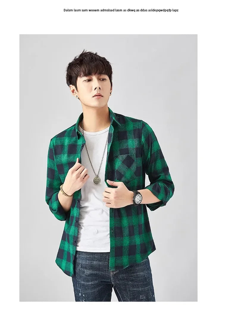 Men Flannel Plaid Shirt. Soft Comfort Slim Fit Styles Brand for Official and Casual Long Sleeve Shirts