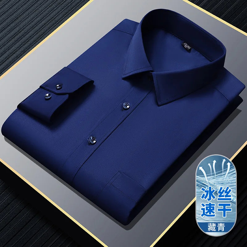 S~8XL Top Quality Elasticity Anti-Wrinkle Mens Shirts Long Sleeves Slim Fit Camisa Business Formal Blouse Social White Shirt Men
