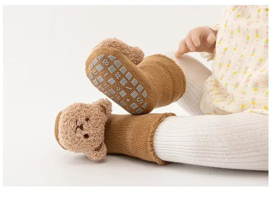 New Cute Cartoon Bear Baby Socks For Boys Girls Winter Soft Cotton Anti Slip Solid Newborn Toddler Sock Kids Thicken Socken WAREHOUSE SHOP