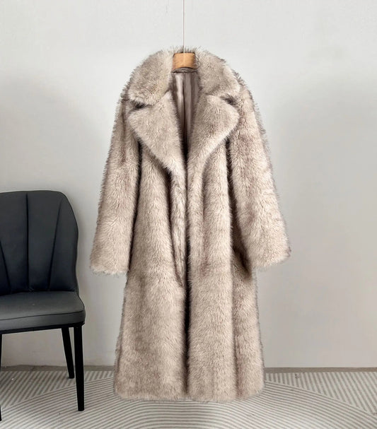 UCXQ Women’s Faux Fur Coat – European Style Lapel, Loose Casual Long Winter Coat, New Fashion WAREHOUSE SHOP