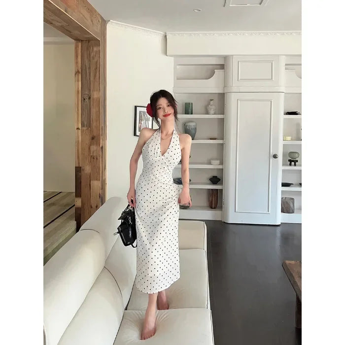 Korean Style Open-back Halter Neck Dress Women. Elegant Long Dress.