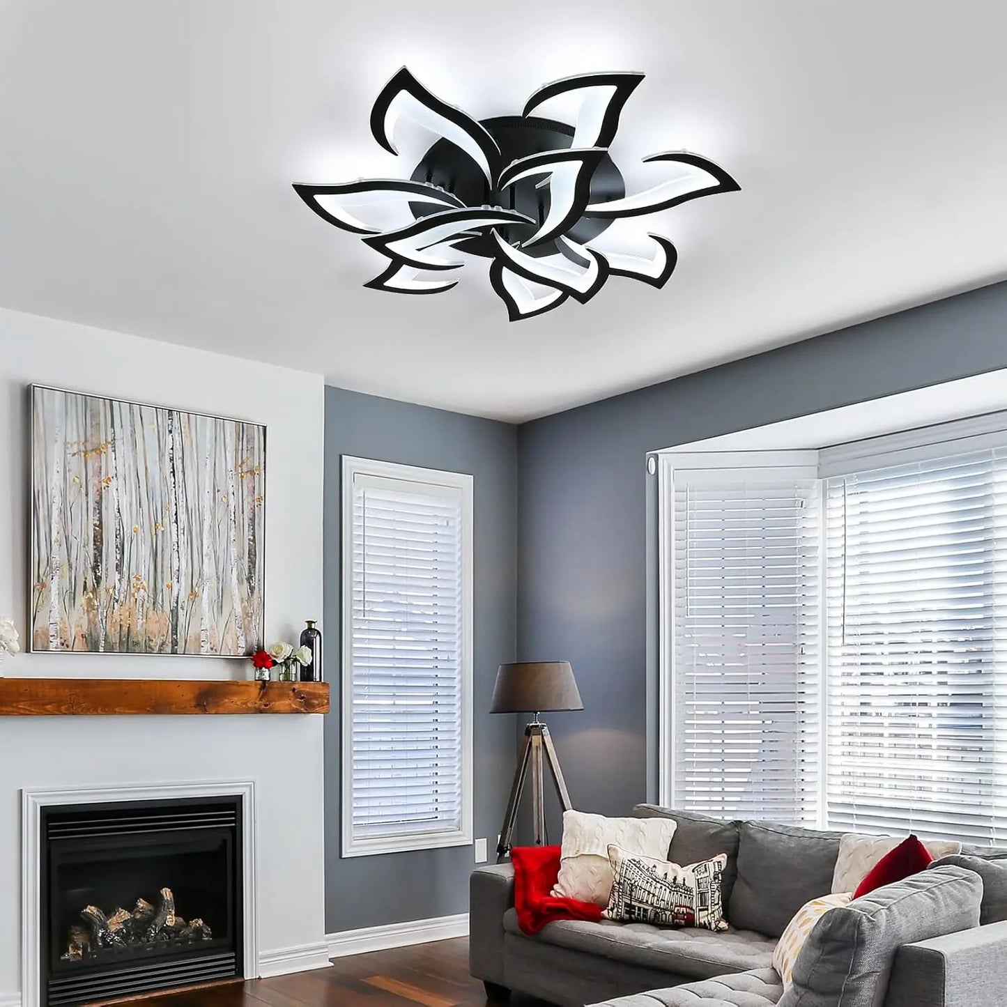 Modern Led Ceiling Light,60W Creative Petals Design Ceiling Light,Acrylic Ceiling Lamp,for Living Room Diameter Black 3000K