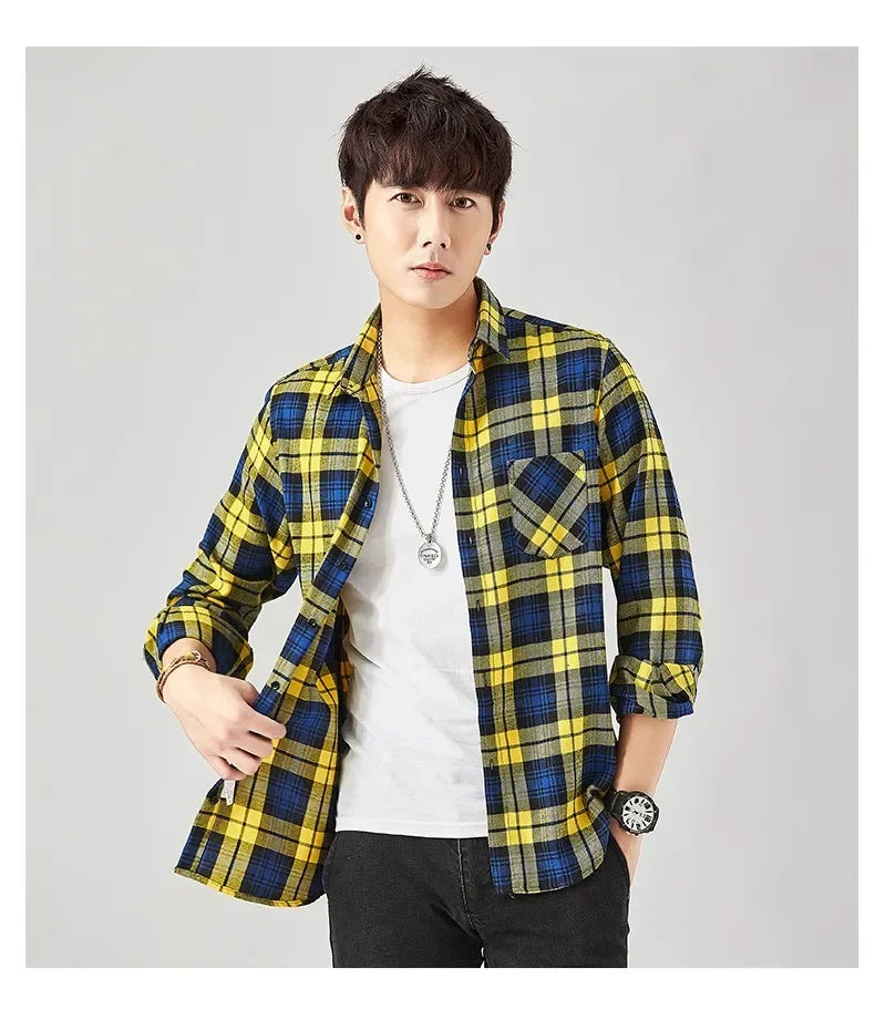 Men Flannel Plaid Shirt. Soft Comfort Slim Fit Styles Brand for Official and Casual Long Sleeve Shirts
