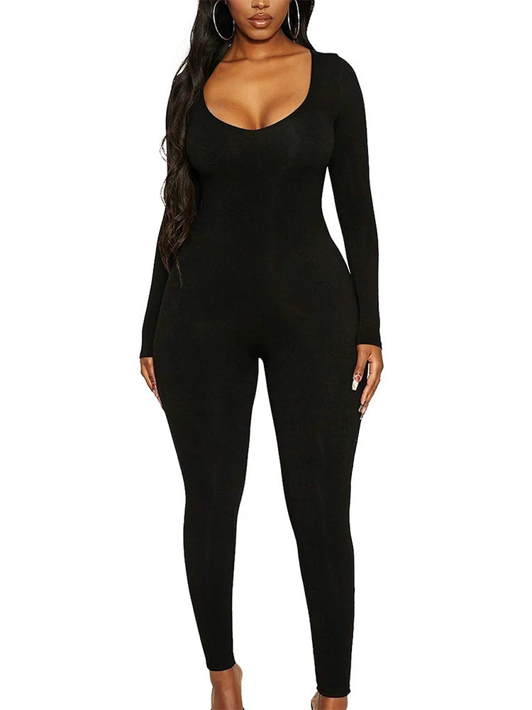 New Women's Jumpsuit Long Sleeve. Solid Color Skinny Jumpsuit, Fitness Jumpsuit Pullover.