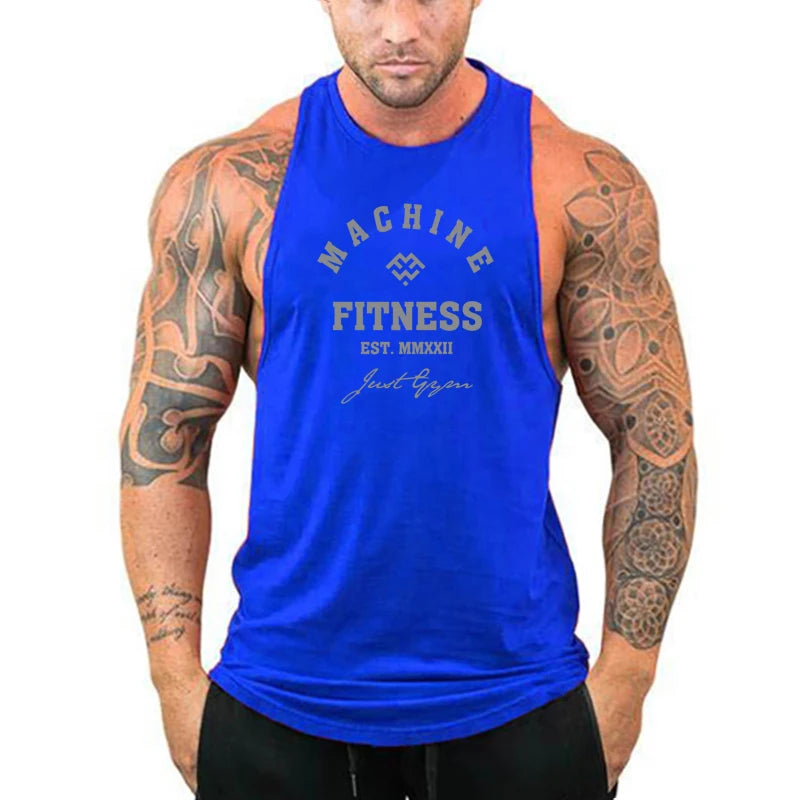 Regular MACHINE FITNESS Top GYM Bodybuilding Tank Top. Mens Workout Vest,  Jogger clothing Muscle Stringer Singlet