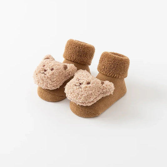 New Cute Cartoon Bear Baby Socks For Boys Girls Winter Soft Cotton Anti Slip Solid Newborn Toddler Sock Kids Thicken Socken WAREHOUSE SHOP
