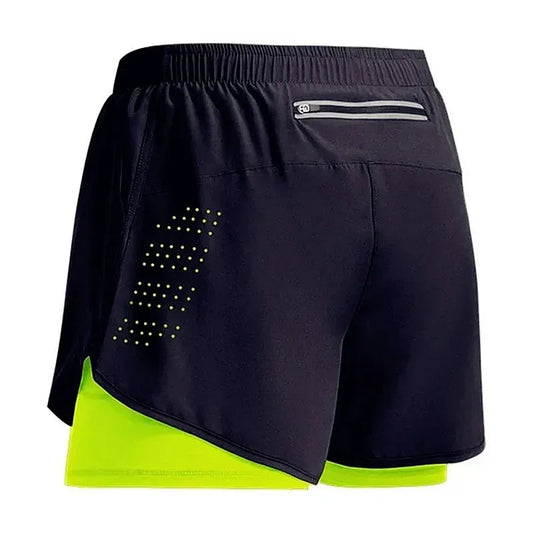 2 In 1 Fitness Men's Shorts. Training, Gym, Sports Short Pants Built-in Pocket Double-deck WAREHOUSE SHOP