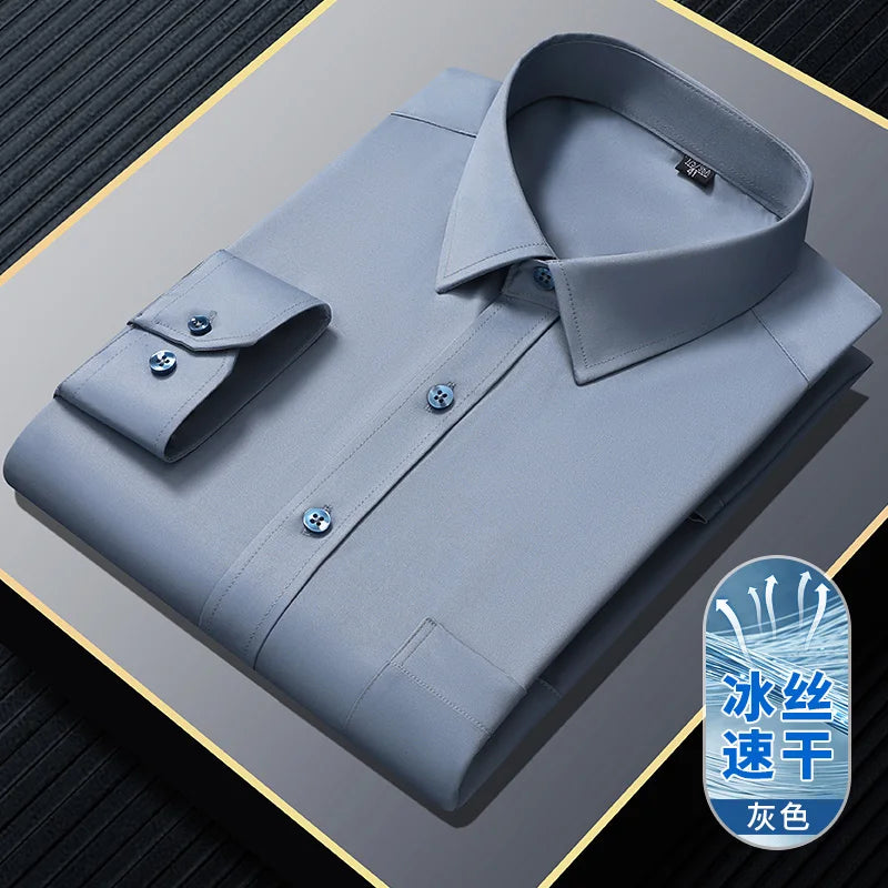 S~8XL Top Quality Elasticity Anti-Wrinkle Mens Shirts Long Sleeves Slim Fit Camisa Business Formal Blouse Social White Shirt Men