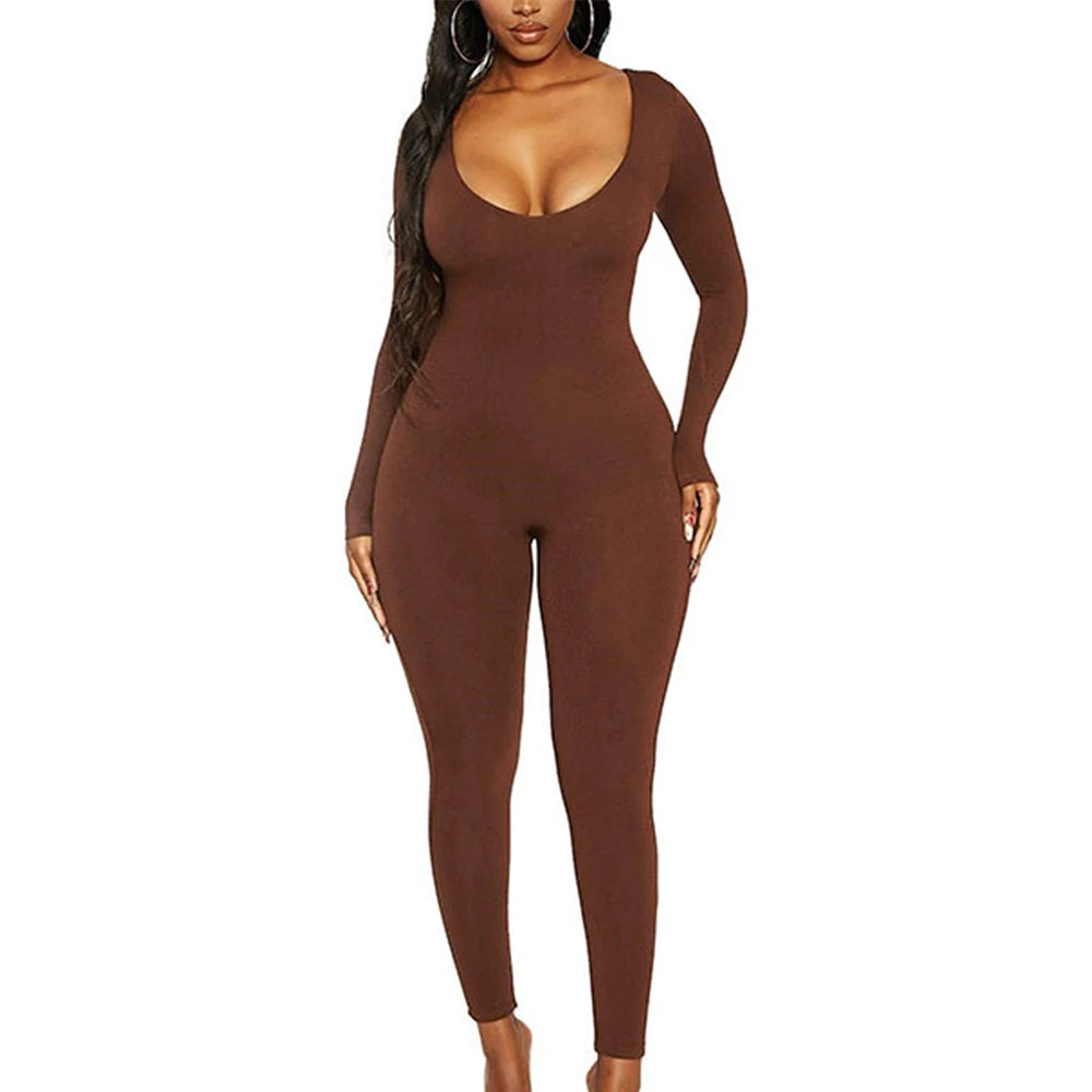 New Women's Jumpsuit Long Sleeve. Solid Color Skinny Jumpsuit, Fitness Jumpsuit Pullover.