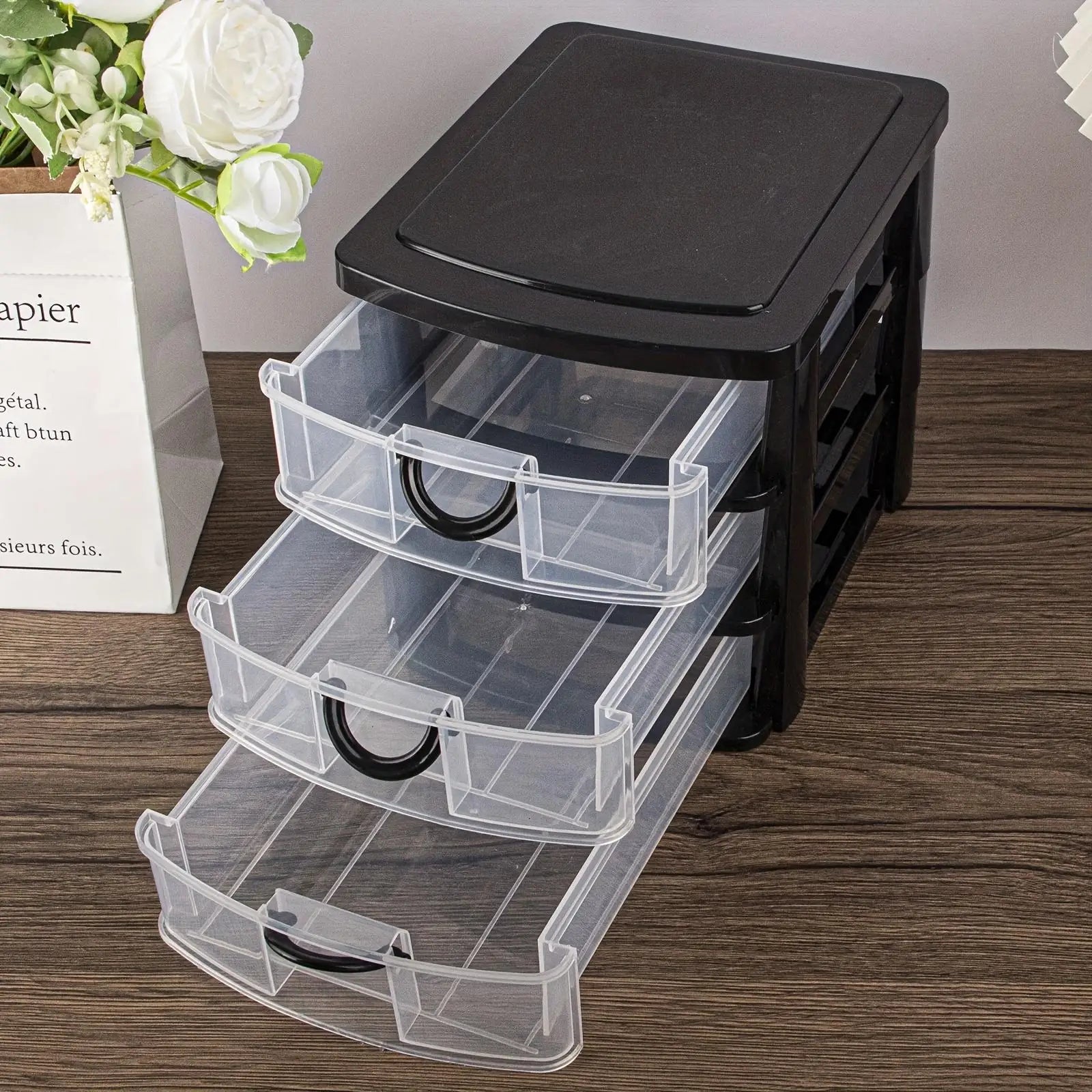 3-Drawer Cosmetic Organizer - Transparent Plastic Storage Box