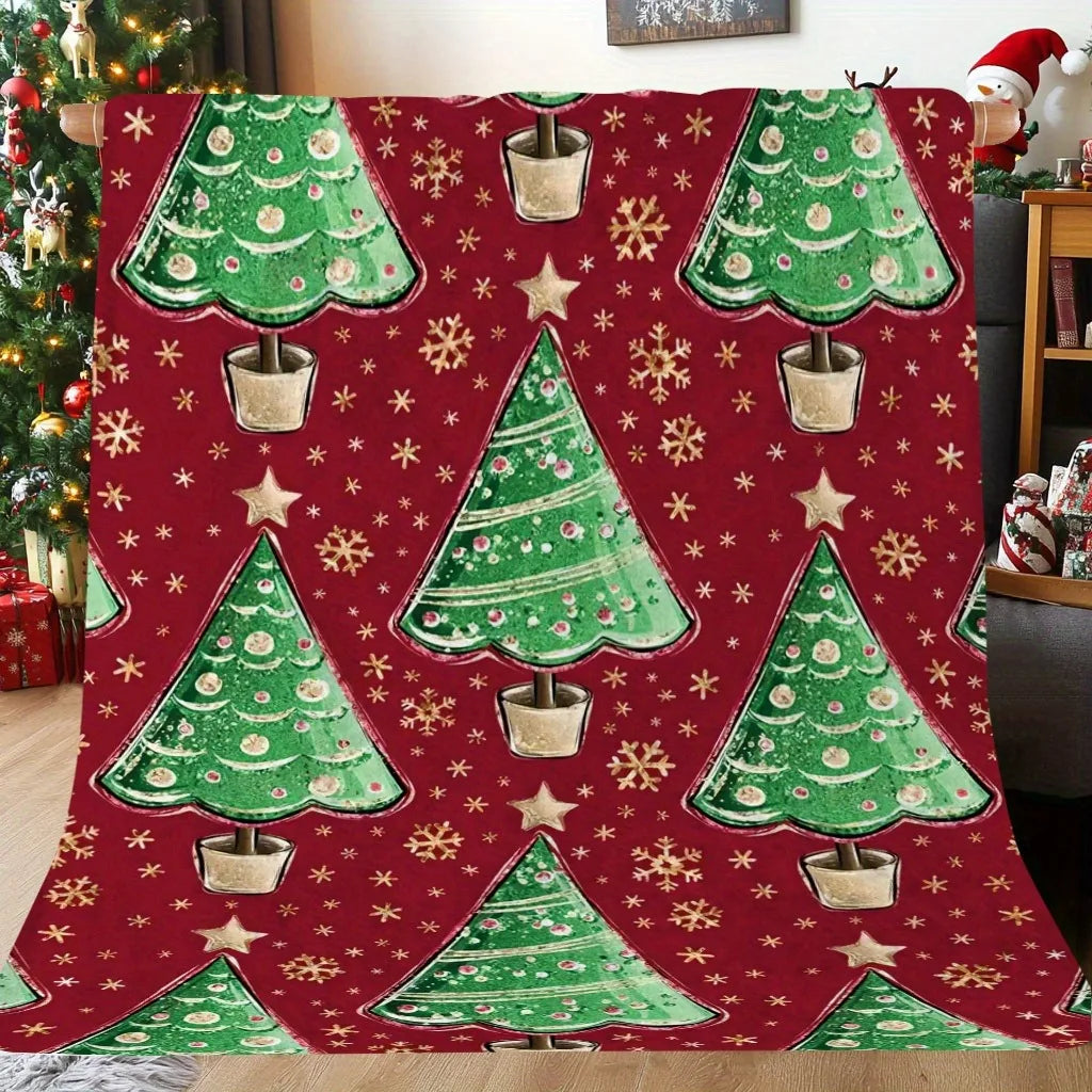 Christmas Blanket - Reindeer Snowman Lights Pattern Festive Warm Throw