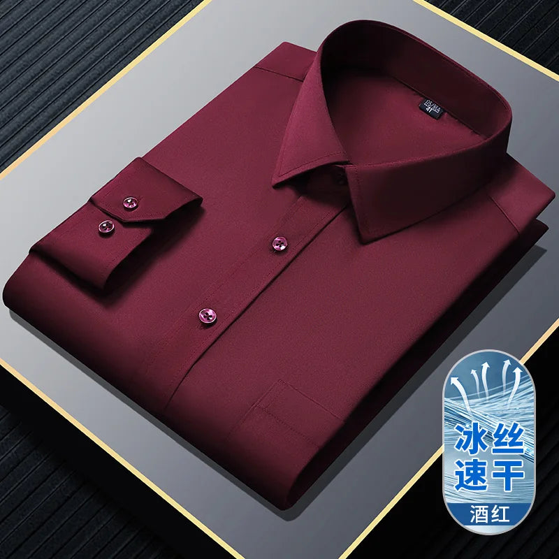 S~8XL Top Quality Elasticity Anti-Wrinkle Mens Shirts Long Sleeves Slim Fit Camisa Business Formal Blouse Social White Shirt Men