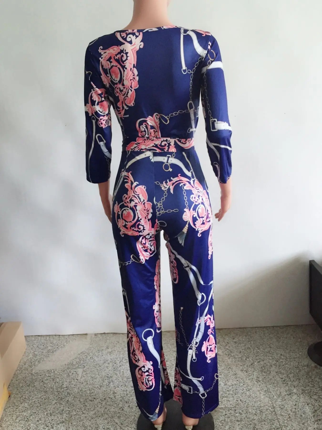 Sexy women jumpsuit V-neck long sleeved printed jumpsuit For Women