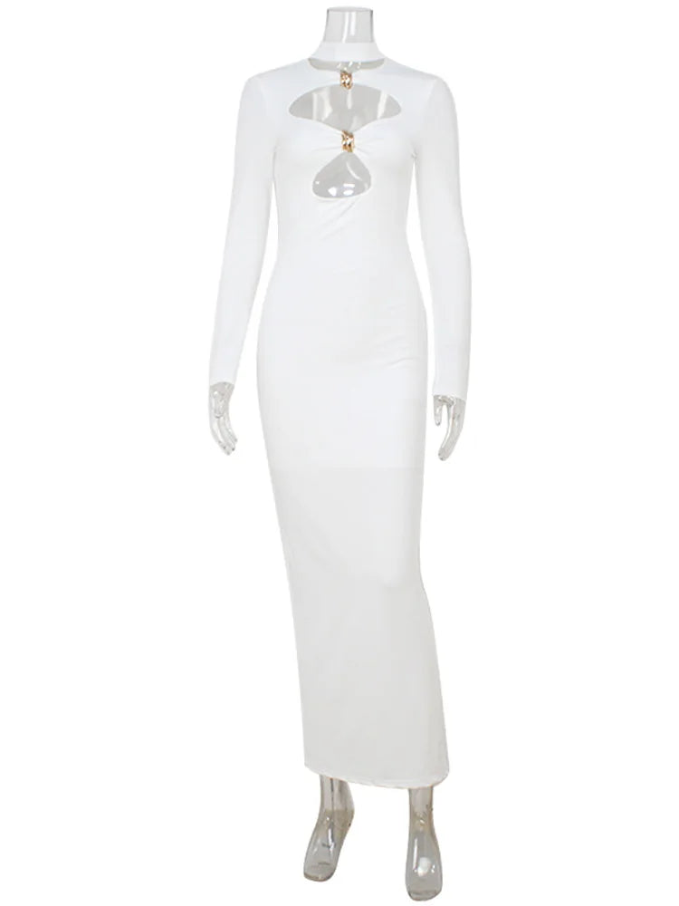 Ladies classic Dresses. Hollow Out Turtleneck Regular Long Sleeve Sheath Bodycon.