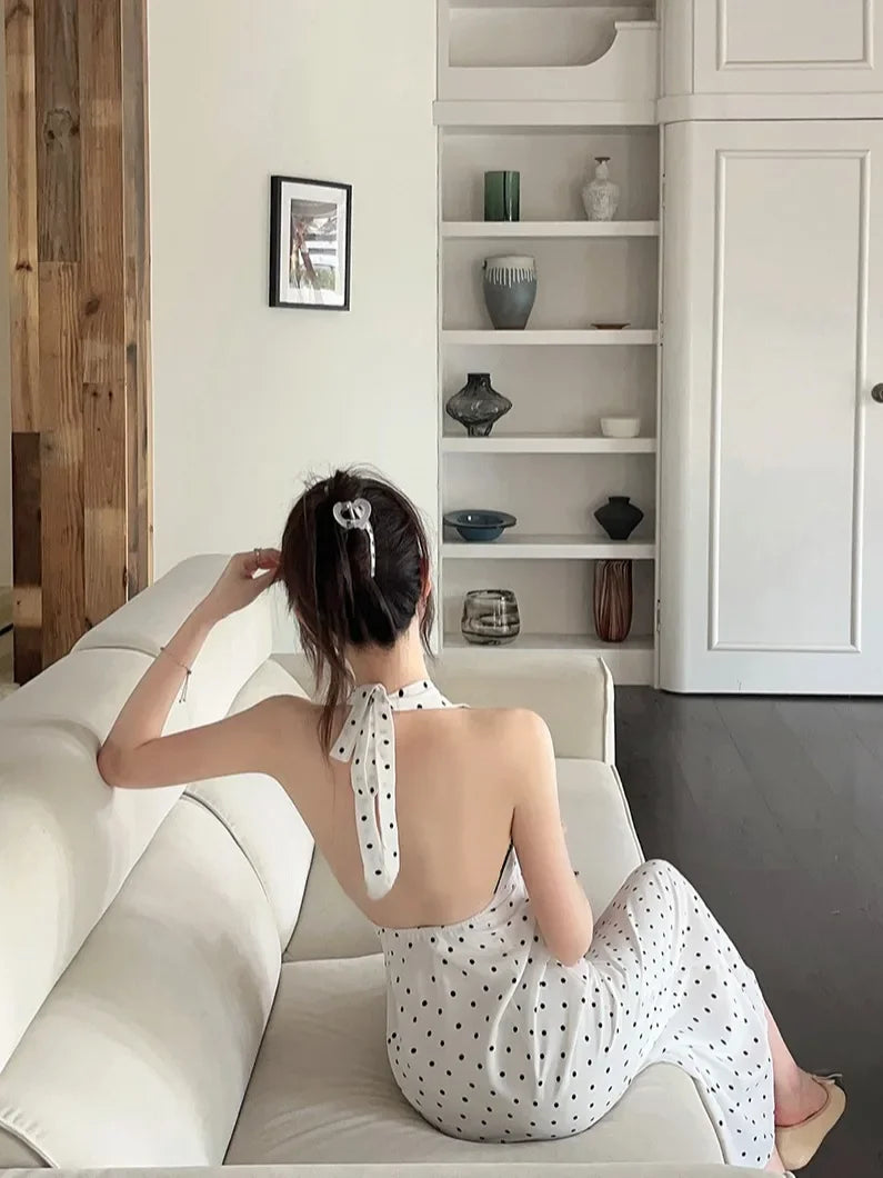 Korean Style Open-back Halter Neck Dress Women. Elegant Long Dress.