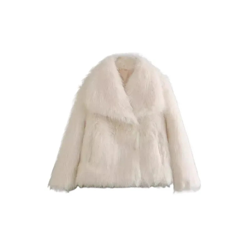 European American Winter Faux Fur Large Lapel Socialite Noble Classic Elegant Fashionable Commuting Dating Warmth Soft Outerwear