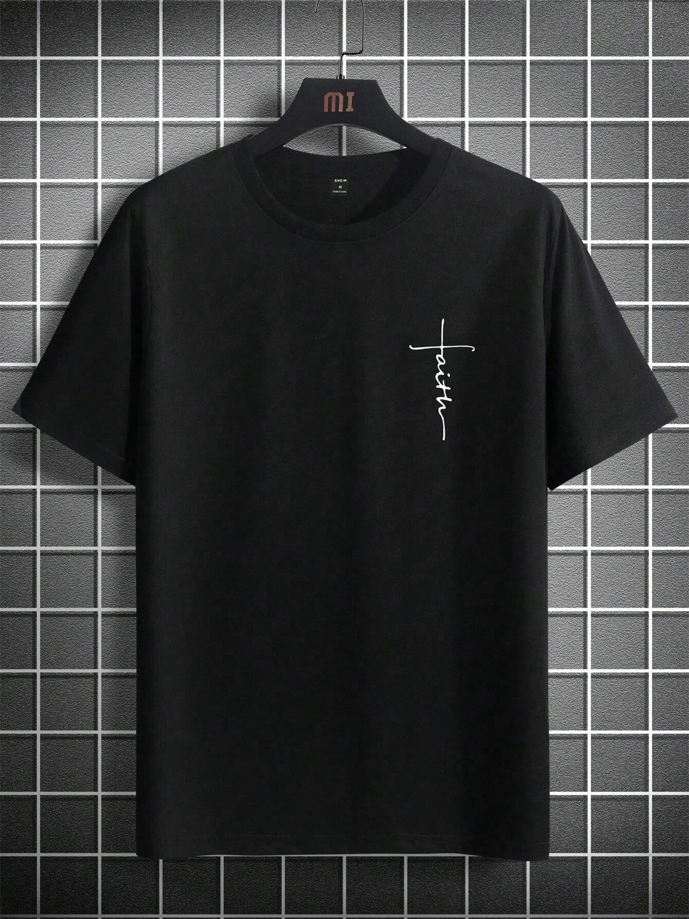 Men's Summer 100% Cotton Fashionable Casual Loose Large Size Faith Cross Printed Sports Round Neck Short Sleeve T-shirt Top