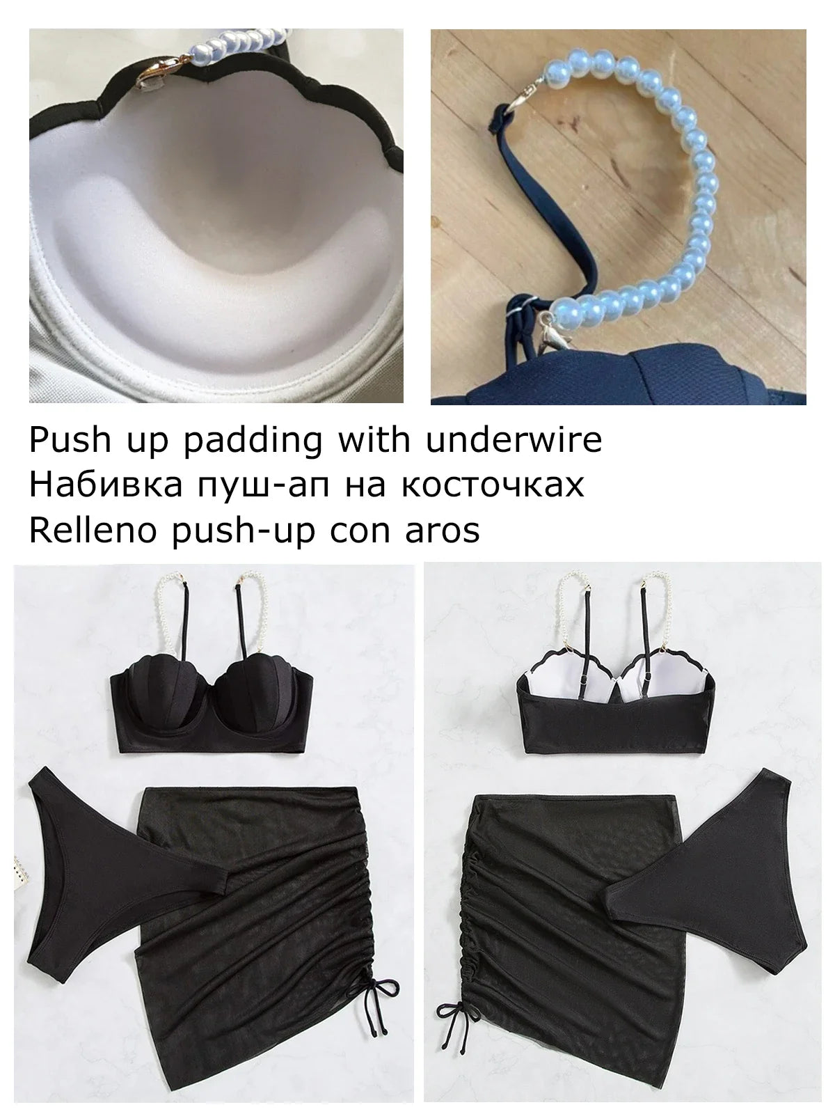 Sexy 3 Piece Bikinis Set for Women. Swimsuit with Skirt Swimwear.