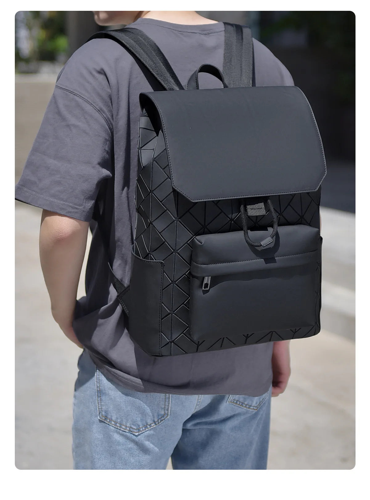Trendy Brand Backpack Men's Bag Rhombus Laser Reflective Student School Bag Large Capacity Commuter Computer Bag