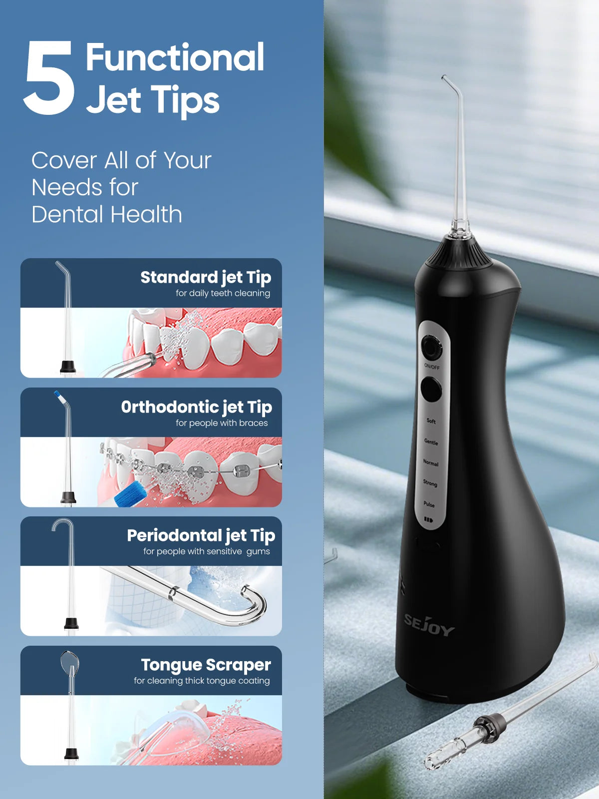 Sejoy Water Flosser Dental Oral Irrigator Water flossers for Teeth USB Rechargeable Waterproof Portable Cordless