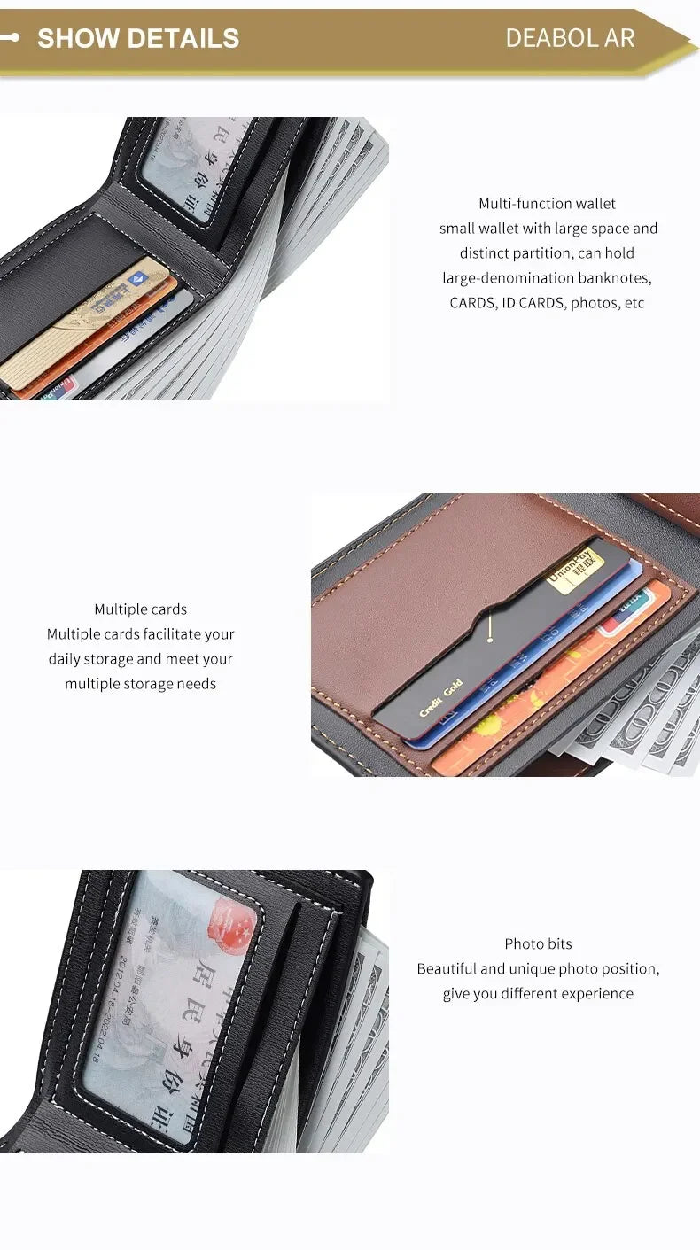 Leather Men Short Wallet Thin Style Folding Young Men Credit Card Holder Wallet