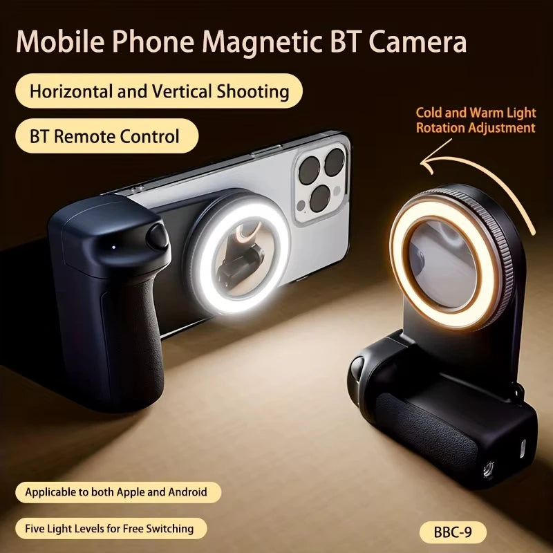 GripShot Pro — MagSafe Phone Grip with Bluetooth Remote & Fill Light