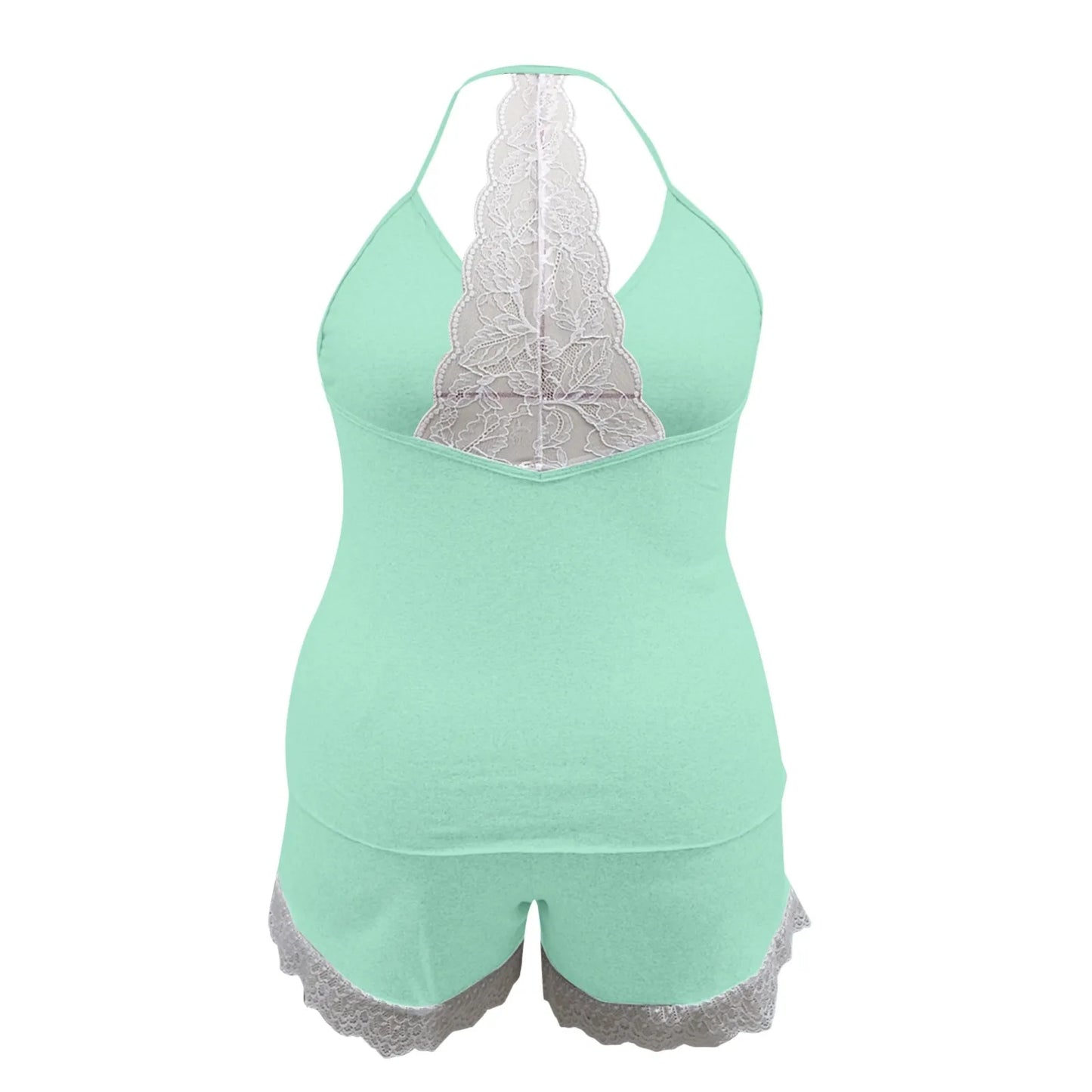 Plus Sized Women'S Pajamas Set. Lace Trim Pajama Set. Top & Shorts 2 Pieces.