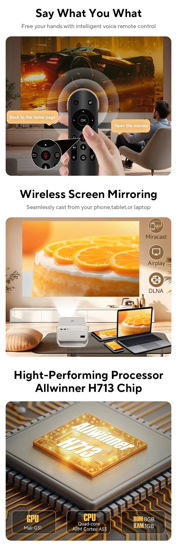 Magcubic Native 1080P 650ANSI 4K Android 11 L018 360° Projector With Auto Keystone Focus Air Mouse Wifi6 BT5.2 Portable Outdoor