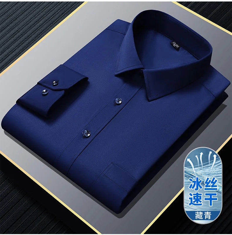 S~8XL Top Quality Elasticity Anti-Wrinkle Mens Shirts Long Sleeves Slim Fit Camisa Business Formal Blouse Social White Shirt Men