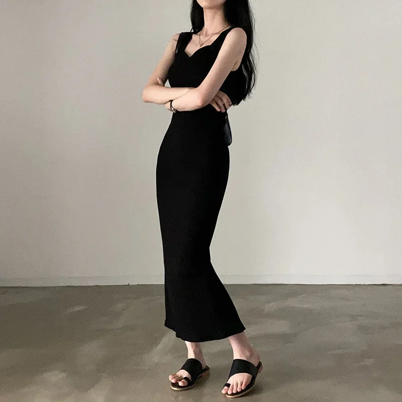 Basic Knit Long Dress. Sleeveless Women's Dresses for Summer Casual wears. Y2k Vintage All-match Outftis