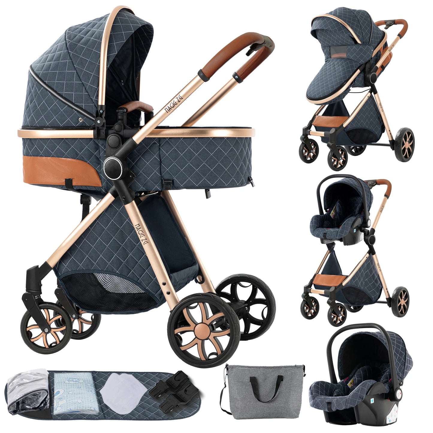 Baby Stroller 3-in-1 Lightweight stroller Travel System Multifunctional Pram with Aluminum Frame Compact Stroller for Newborn